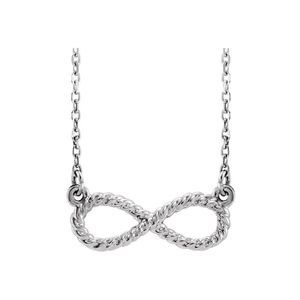 14k White Gold Small Rope Textured Infinity Necklace, 16-18 Inch